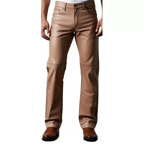 Pantalon jeans en cuir d'agneau marron clair modèle Tiblisse