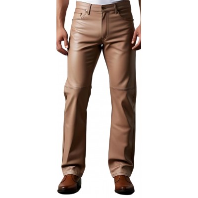 Pantalon jeans en cuir d'agneau marron clair modèle Tiblisse