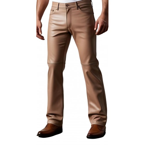 Pantalon jeans en cuir d'agneau marron clair modèle Tiblisse