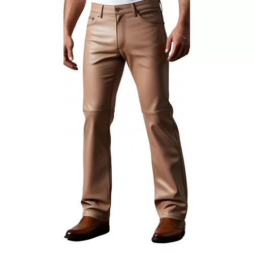 Pantalon jeans en cuir d'agneau marron clair modèle Tiblisse