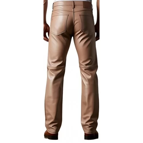 Pantalon jeans en cuir d'agneau marron clair modèle Tiblisse