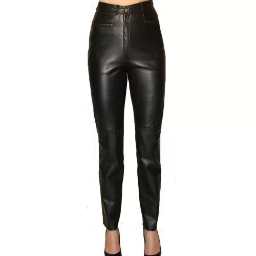 Pantalon cuir femme coupe classique couleur noire modèle Karen