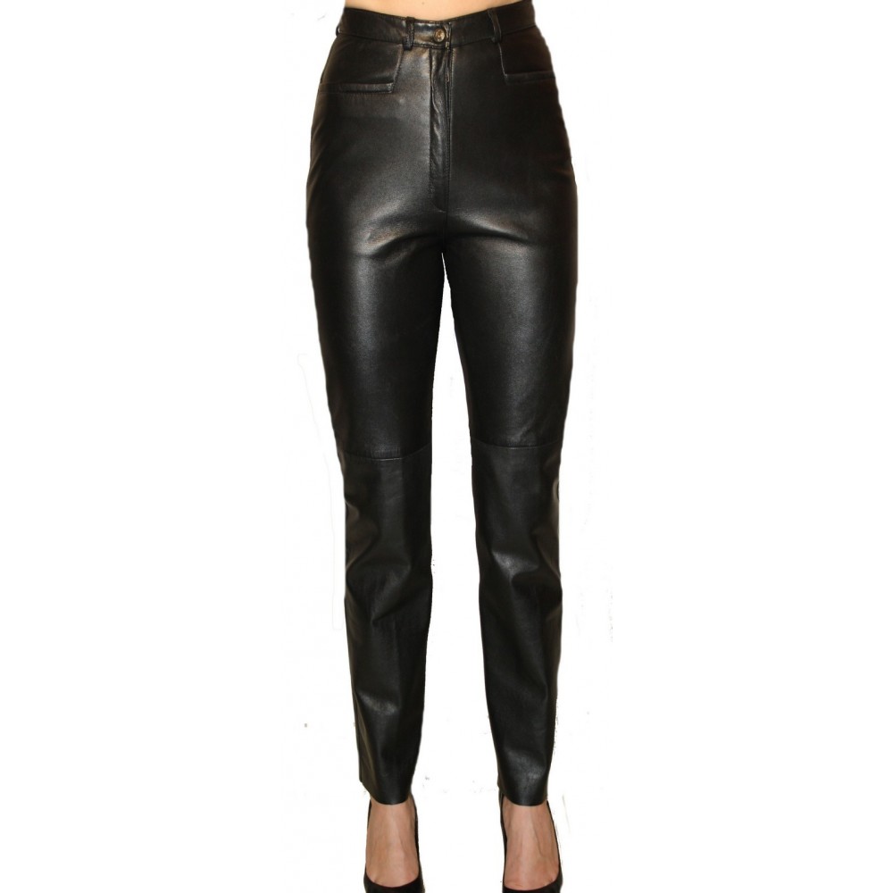 Pantalon cuir femme coupe classique couleur noire modèle Karen