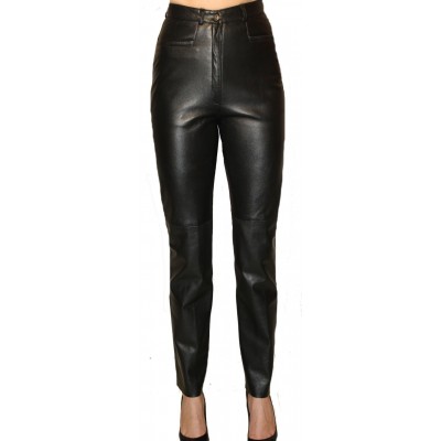 Pantalon cuir femme coupe classique couleur noire modèle Karen