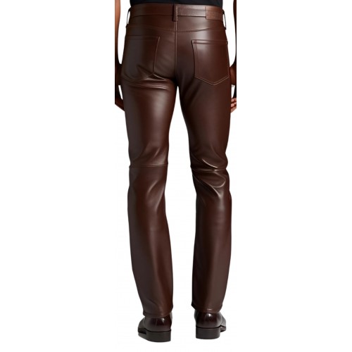 Pantalon jeans homme en cuir d'agneau marron chocolat modèle Tibère