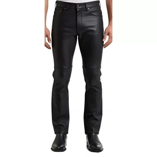 Pantalon jeans homme en cuir d'agneau plongé modèle Galane