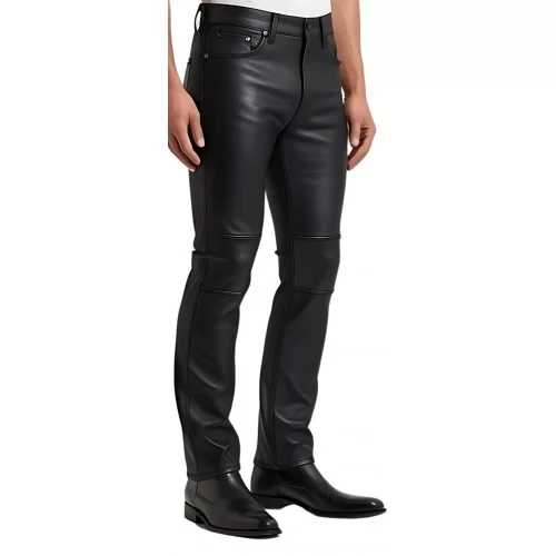 Pantalon jeans homme en cuir d'agneau plongé modèle Galane