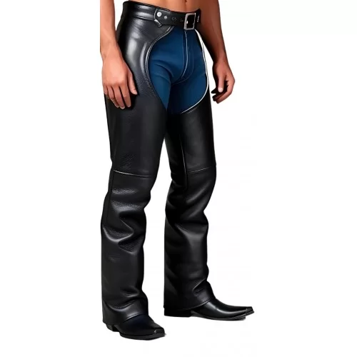 Chaps en cuir d'agneau noir modèle Karlos