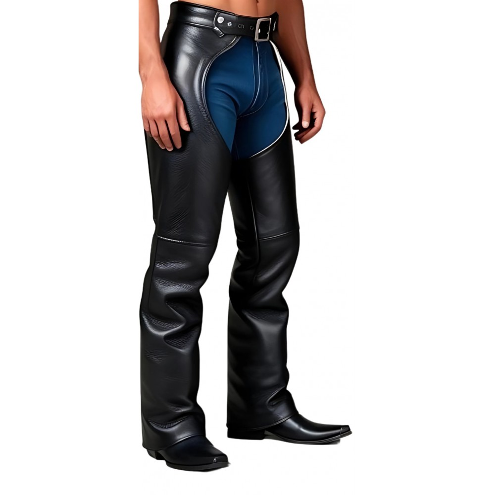 Chaps en cuir d'agneau noir modèle Karlos