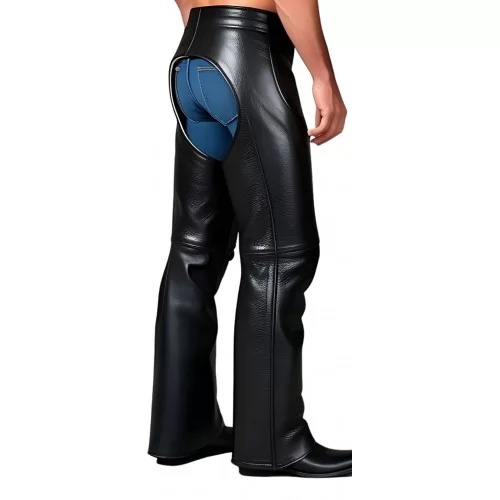 Chaps en cuir d'agneau noir modèle Karlos