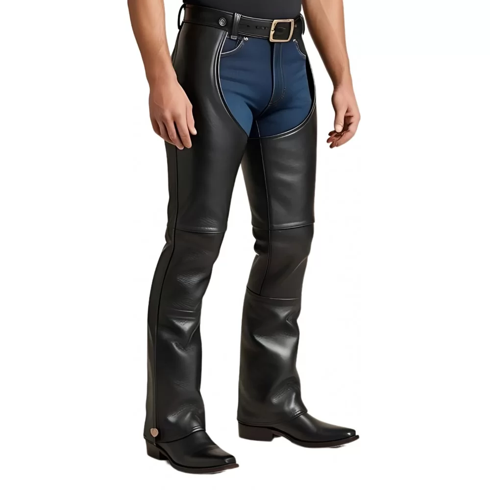 Chaps en cuir d'agneau noir modèle Xanado