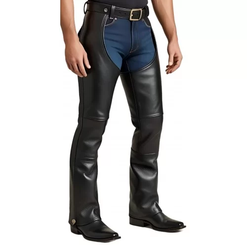Chaps en cuir d'agneau noir modèle Xanado