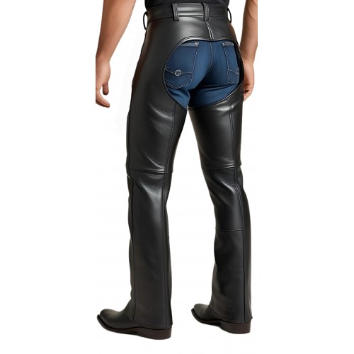 Chaps en cuir d'agneau noir modèle Xanado