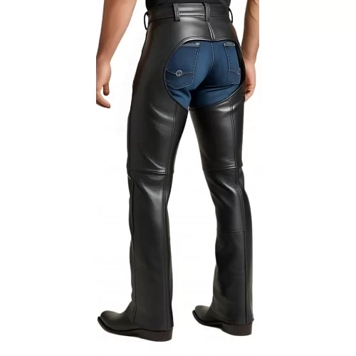 Chaps en cuir d'agneau noir modèle Xanado
