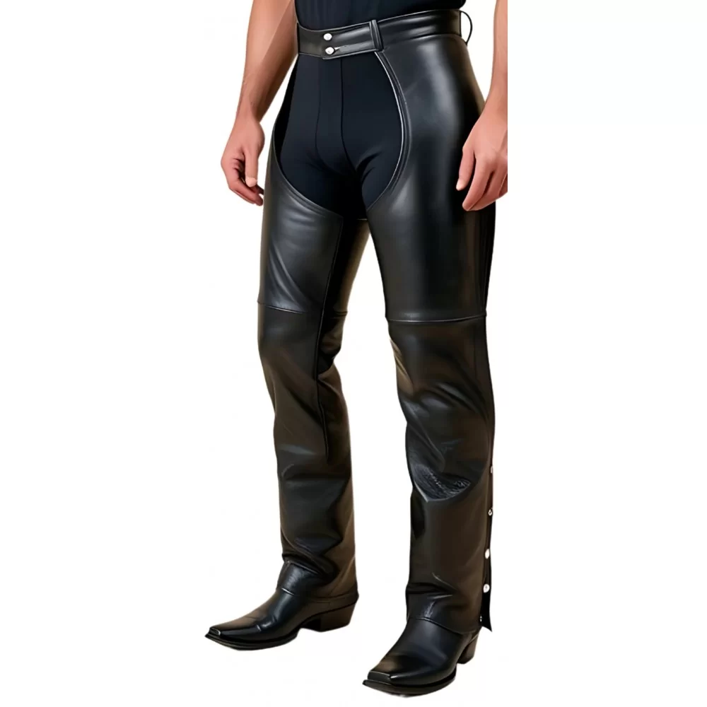 Chaps en cuir en agneau noir fermeture par pressions en bas modèle Imiza