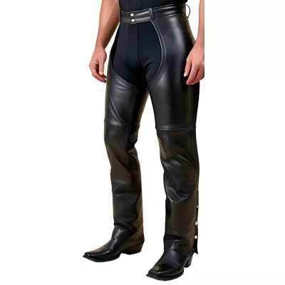 Chaps en cuir en agneau noir fermeture par pressions en bas modèle Imiza