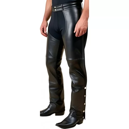 Chaps en cuir en agneau noir fermeture par pressions en bas modèle Imiza