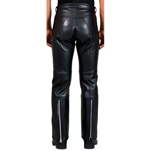 Pantalon jeans coupe motard avec zip en cuir de vachette noire modèle Bikky