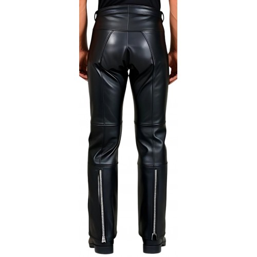 Pantalon jeans coupe motard avec zip en cuir de vachette noire modèle Bikky