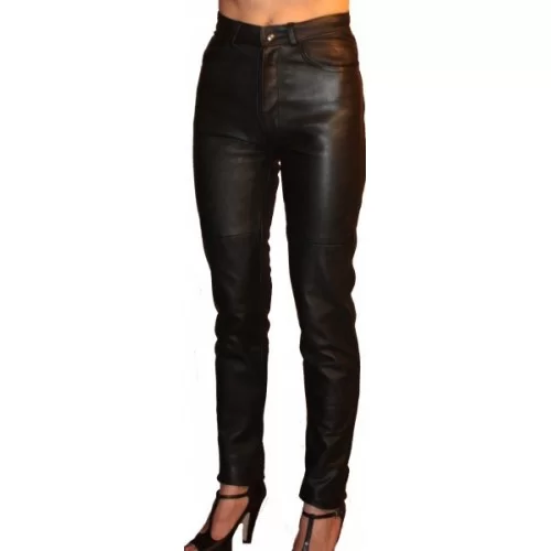 Pantalon en cuir d'agneau noir modèle Laly