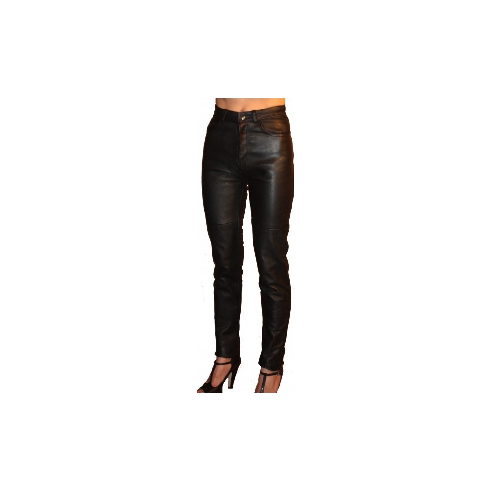 Pantalon en cuir d'agneau noir modèle Laly