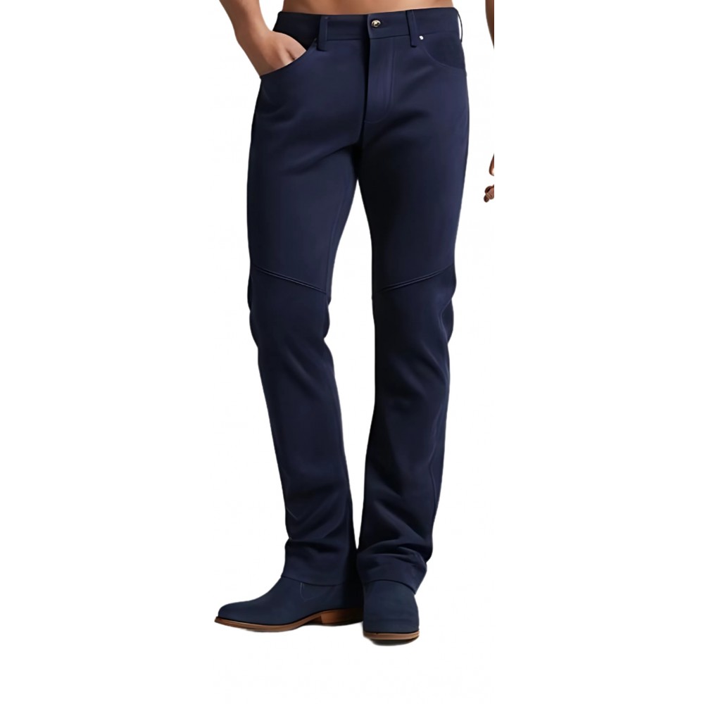 Pantalon style jeans en agneau velours bleu modèle Zallo