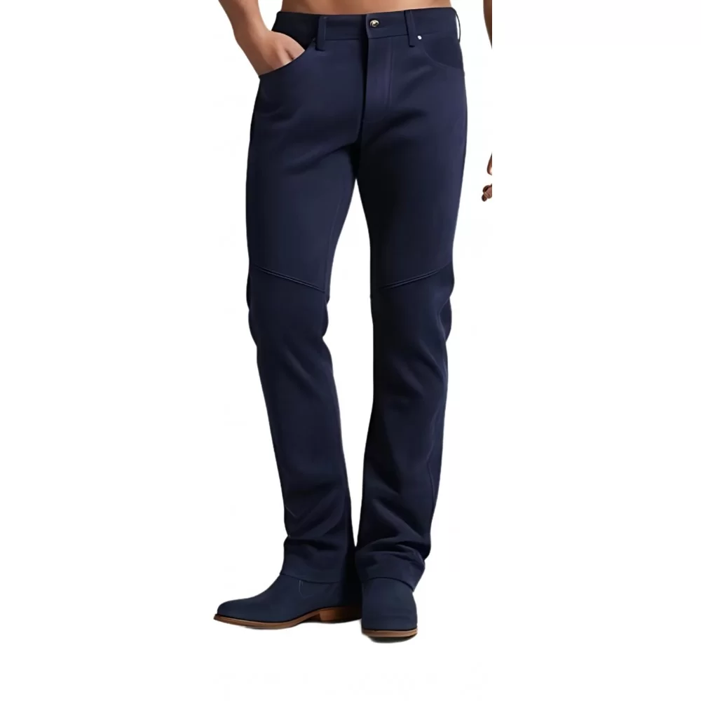 Pantalon style jeans en agneau velours bleu modèle Zallo