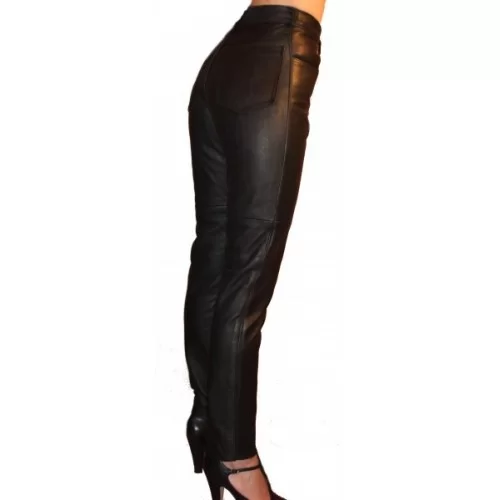 Pantalon en cuir d'agneau noir modèle Laly