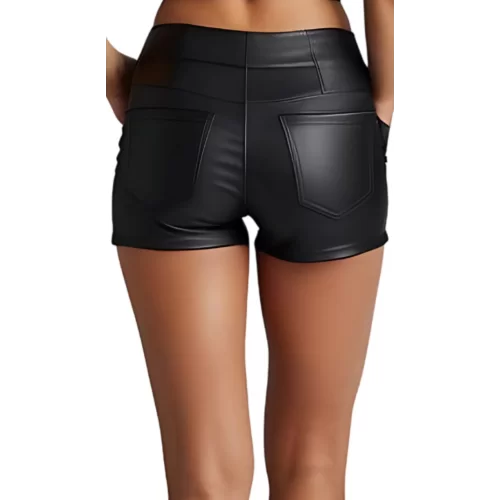 Short en cuir agneau stretch noir modèle Mariade