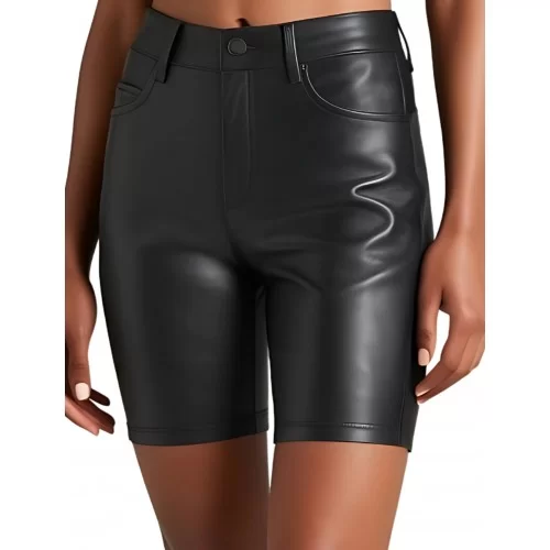 Short bernuda en cuir stretch noir modèle Anabelle
