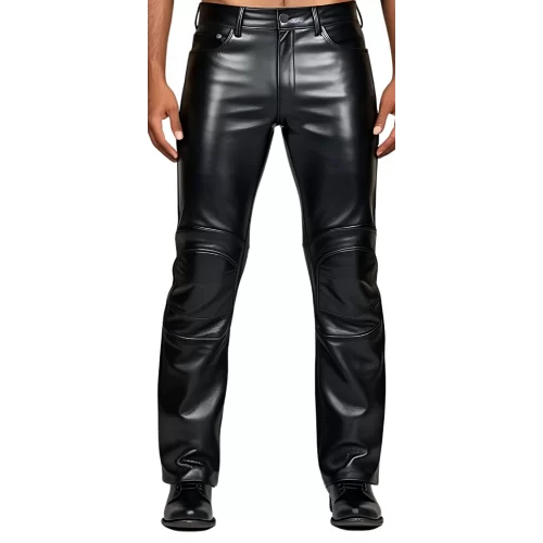 Pantalon en cuir homme cuir veau noir avec empiècements genoux modèle Kardy