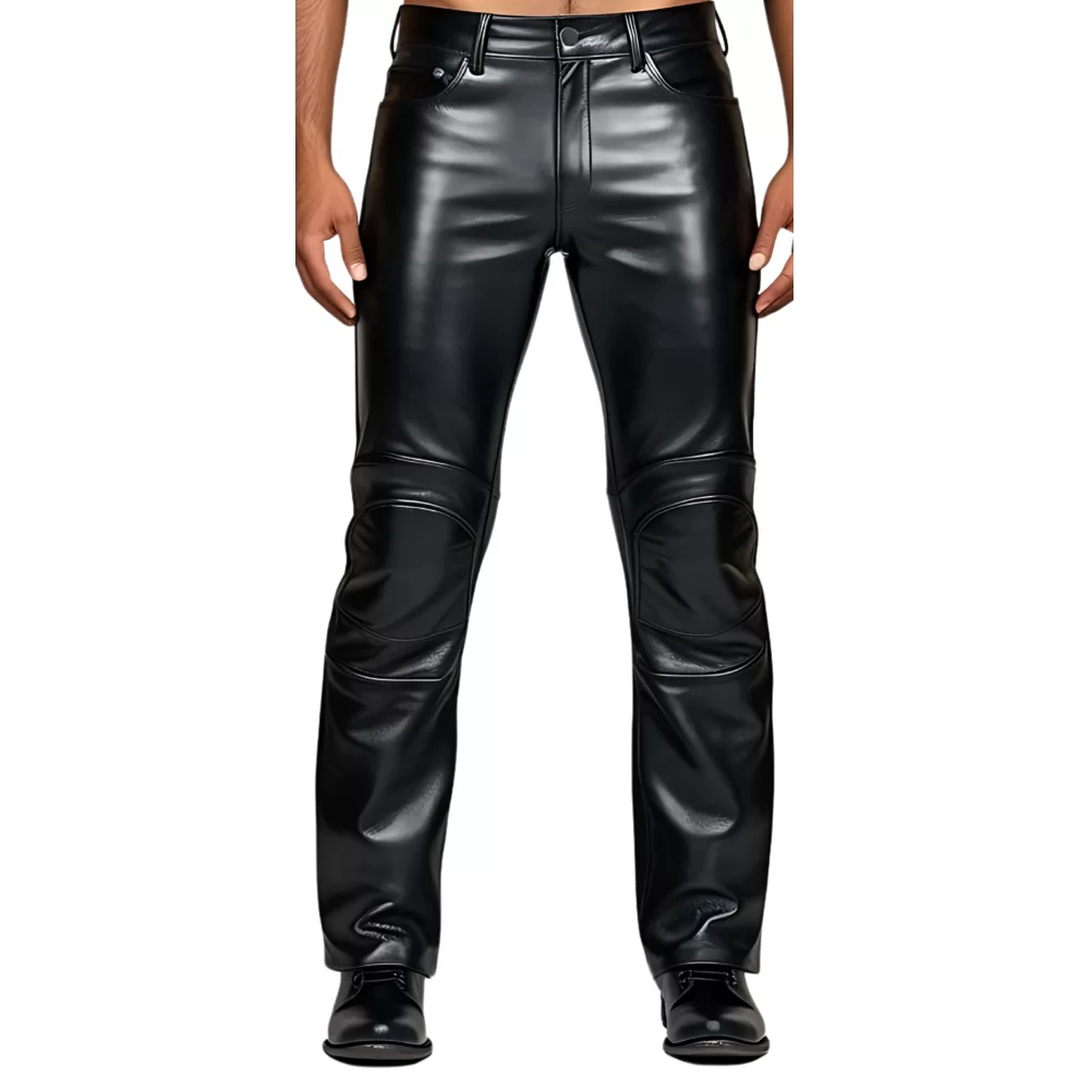 Pantalon en cuir homme cuir veau noir avec empiècements genoux modèle Kardy