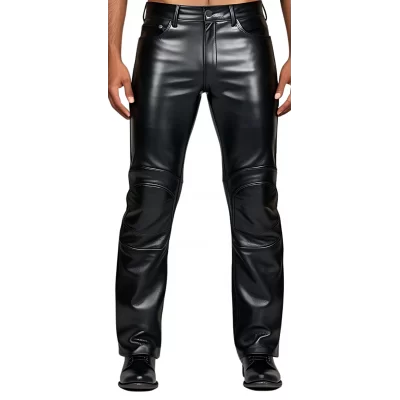 Pantalon en cuir homme cuir veau noir avec empiècements genoux modèle Kardy