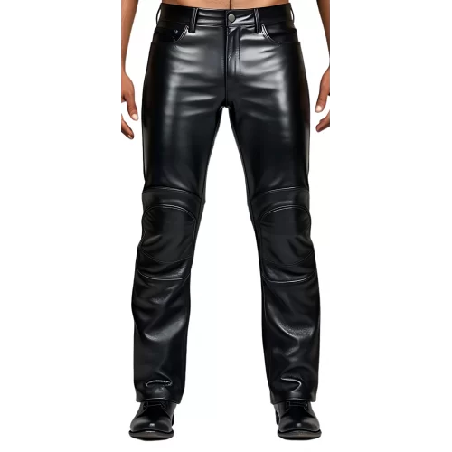 Pantalon en cuir homme cuir veau noir avec empiècements genoux modèle Kardy