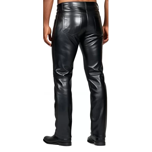 Pantalon en cuir homme cuir veau noir avec empiècements genoux modèle Kardy