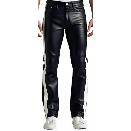 Pantalon jeans veau noir avec bandes blanches sur les côtés modèle Bikky