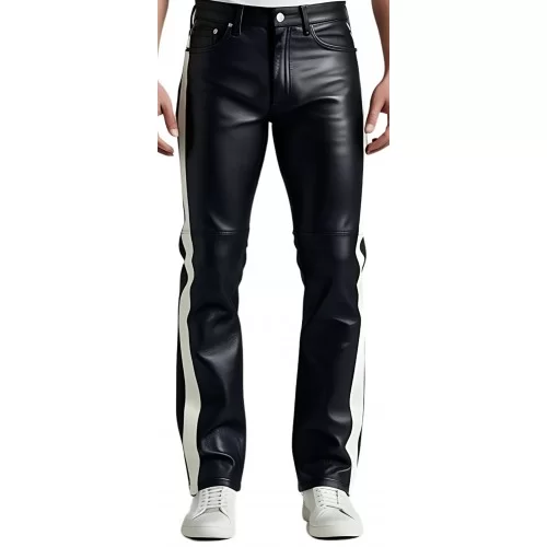 Pantalon jeans veau noir avec bandes blanches sur les côtés modèle Bikky