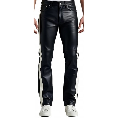 Pantalon jeans veau noir avec bandes blanches sur les côtés modèle Bikky