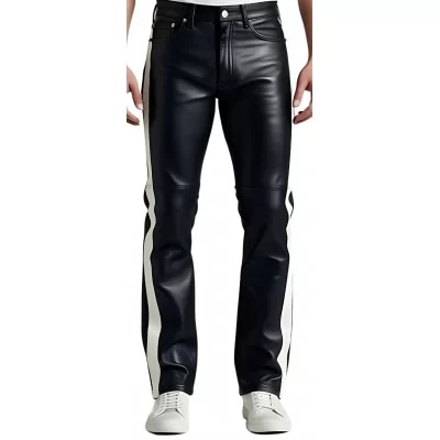 Pantalon jeans veau noir avec bandes blanches sur les côtés modèle Bikky