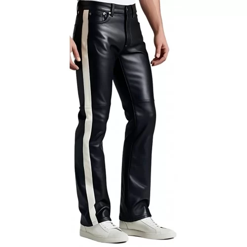 Pantalon jeans veau noir avec bandes blanches sur les côtés modèle Bikky