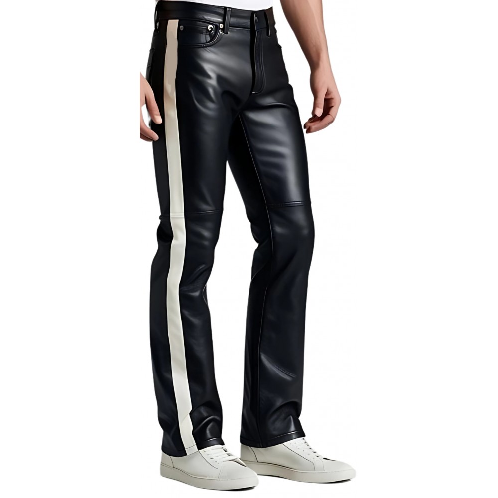 Pantalon jeans veau noir avec bandes blanches sur les côtés modèle Bikky