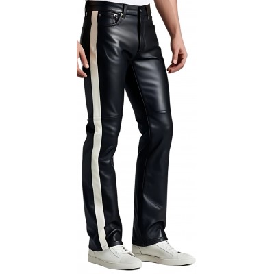 Pantalon jeans veau noir avec bandes blanches sur les côtés modèle Bikky