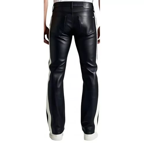 Pantalon jeans veau noir avec bandes blanches sur les côtés modèle Bikky