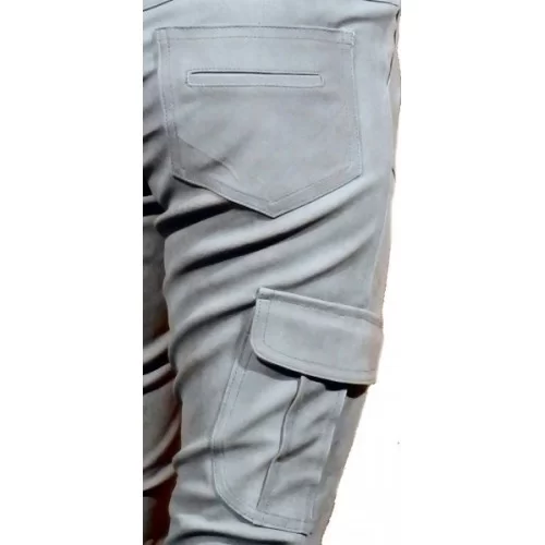 Pantalon cuir agneau stretch style cargo couleur grise modèle Caroline