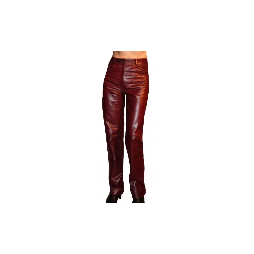 pantalon femme cuir agneau waxy bordeaux fabrication française haut de  gamme à prix bas