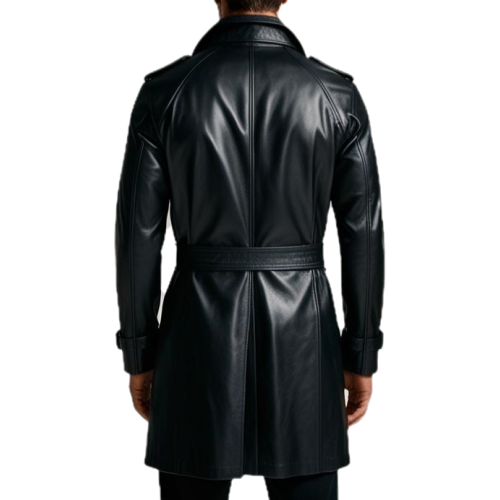 Trois quart Trench en cuir d'agneau noir modèle homme modèle Danilore