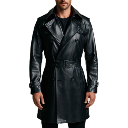 Trois quart Trench en cuir d'agneau noir modèle homme modèle Danilore