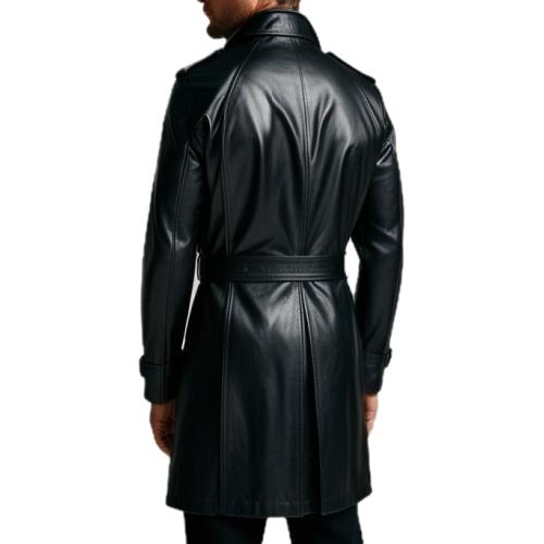 Trois quart Trench en cuir d'agneau noir modèle homme modèle Danilore