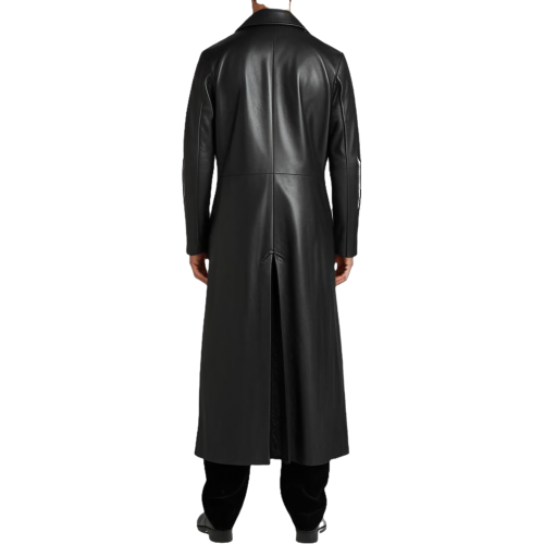 Maxi manteau homme en cuir d'agneau noir modèle Silveur