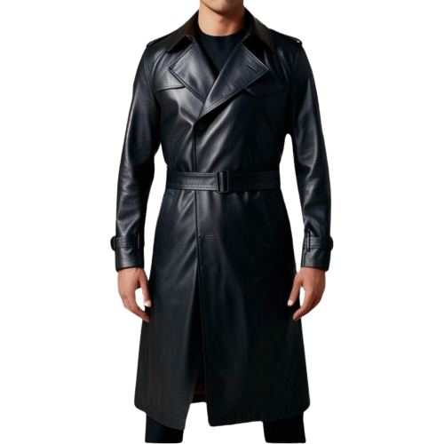 Trench en cuir homme cuir agneau noir modèle tribaly
